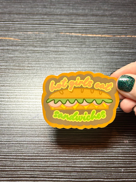 hot girls eat sandwiches sticker!