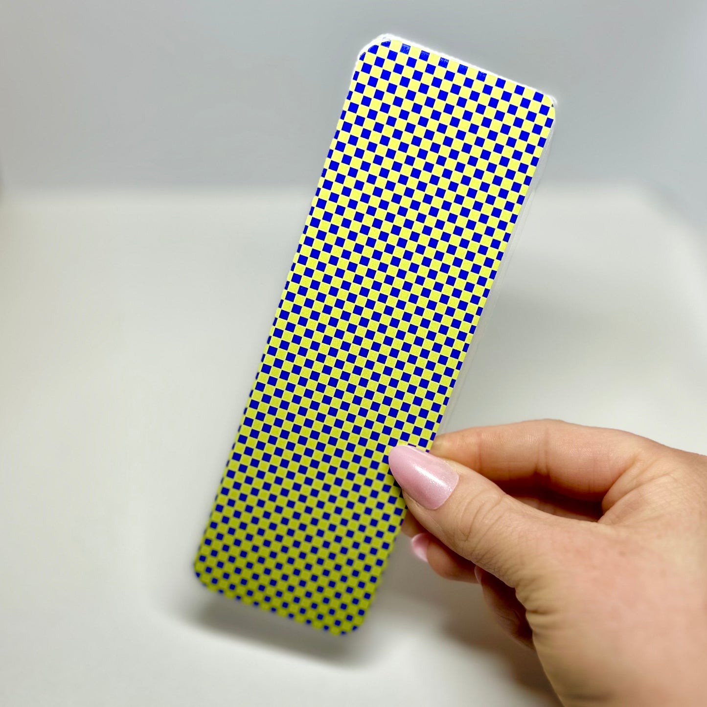 blue and green checkered bookmark!